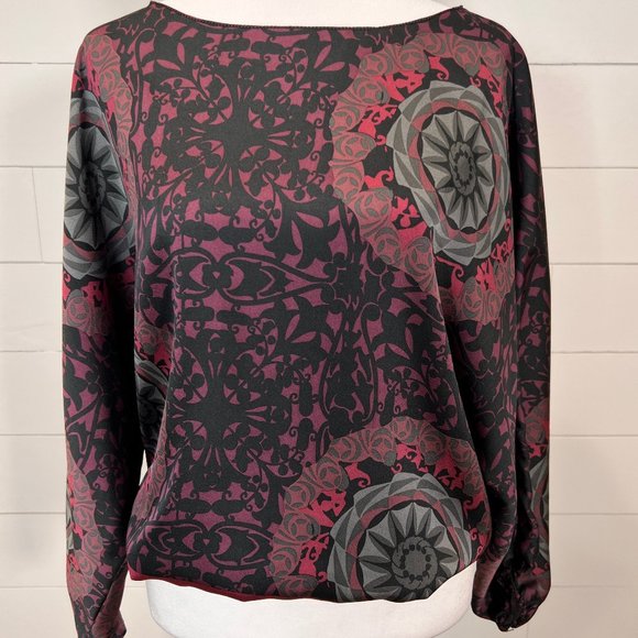 MSSP Black Burgundy and Gray Satin Blouse Size M - Picture 1 of 9